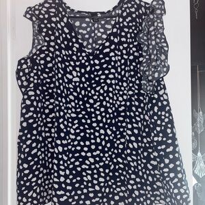 SHEIN Navy and White Polka Dot Ruffle Blouse